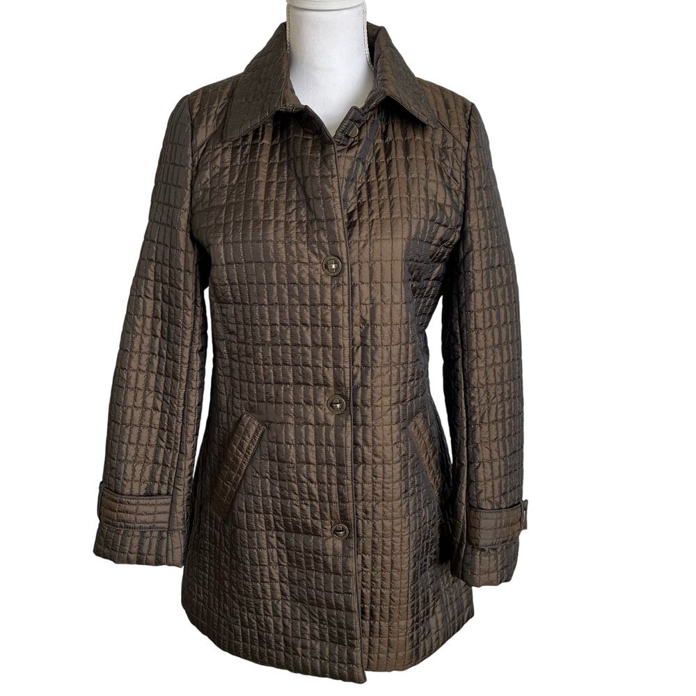 Carole Little Jacket Small Metallic Bronze Quilted Twist Metal Buttons Classic